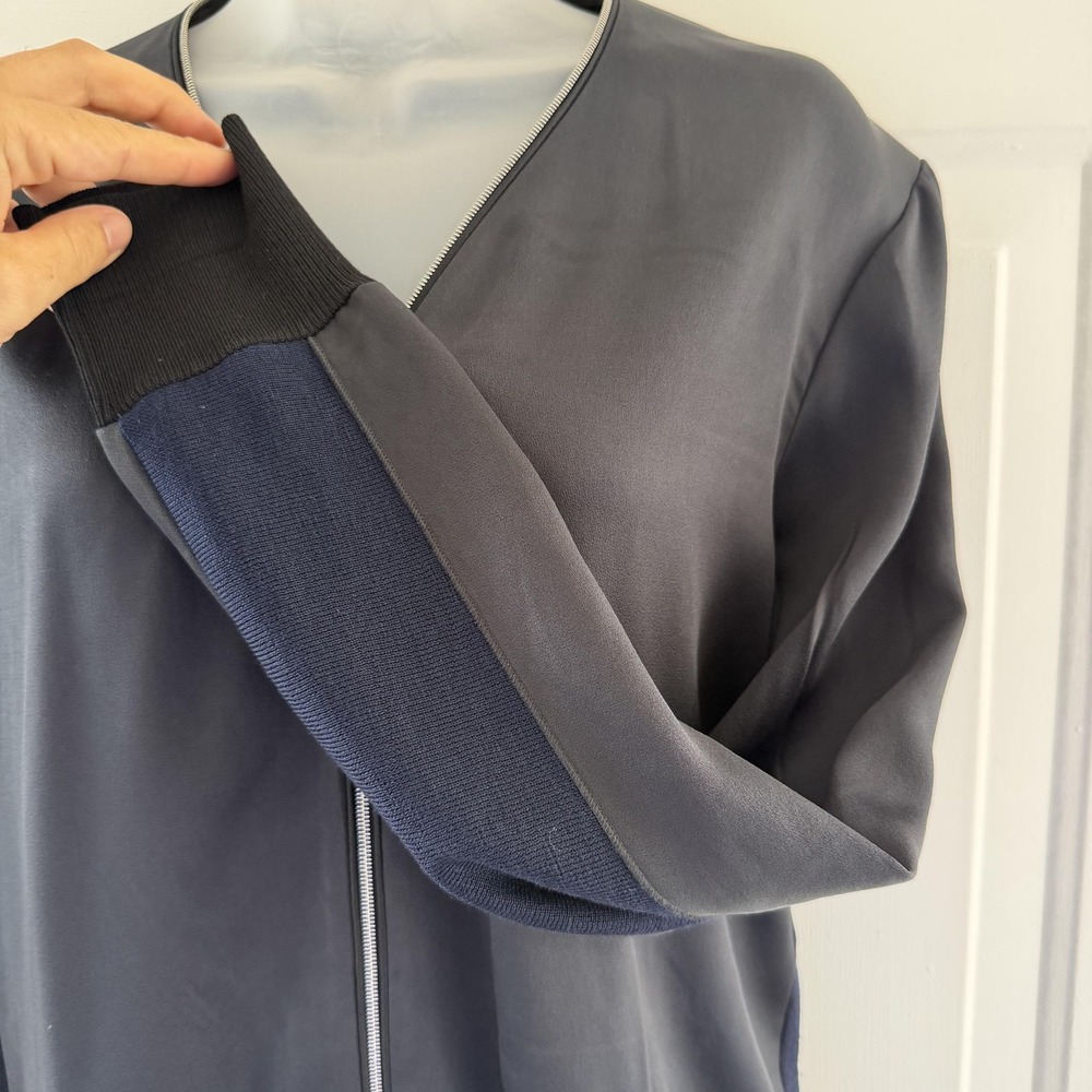 Rag & Bone Jacket Womens Large Navy Blue Crepe Knit Back Zip Bomber Minimalist - Picture 4 of 16